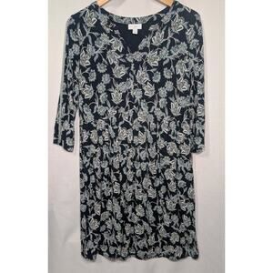 J Jill Dress Womens SP Blue Floral‎ 3/4 Sleeve Knit Shift Pockets Cottagecore